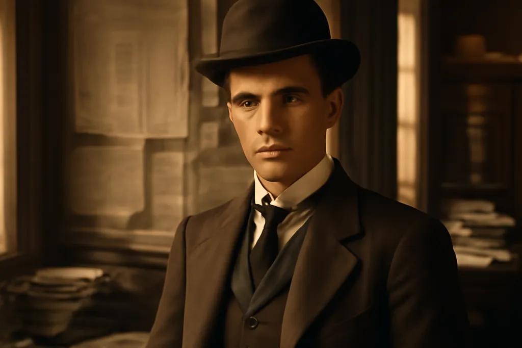 Georges Duroy, personnage de Bel-Ami, dans une salle de redaction parisienne du XIXe siecle