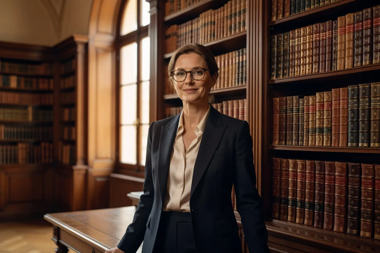Portrait éditorial d'Hélène Bertrand, professeure agrégée de lettres, dans une bibliothèque