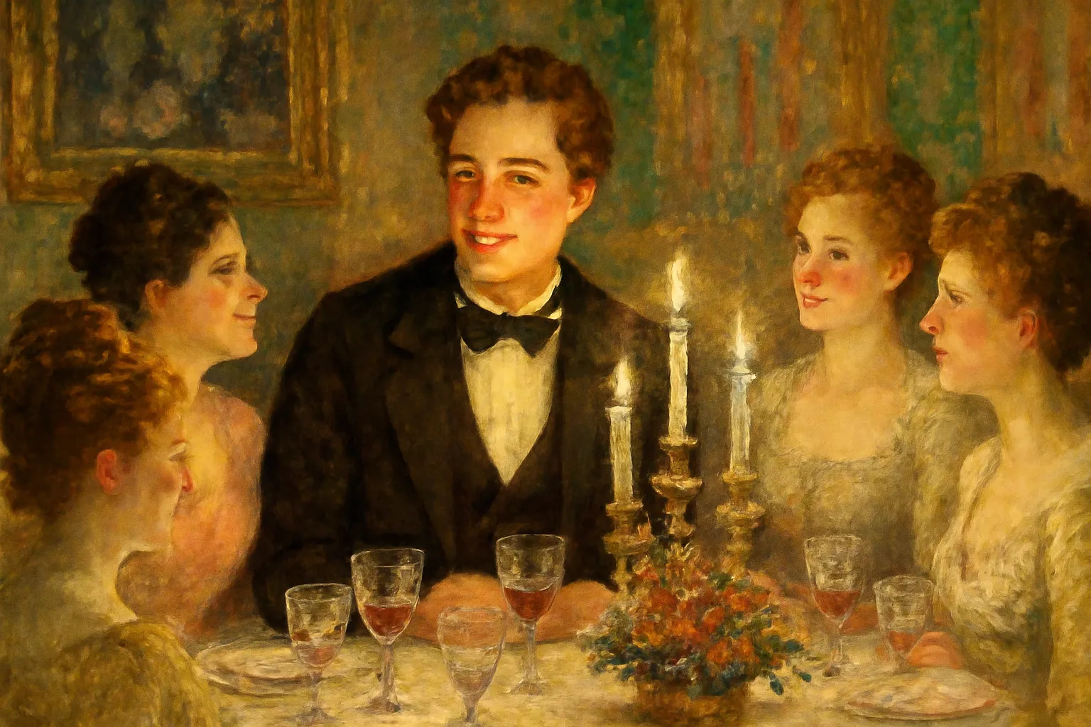 Scene de seduction dans un salon parisien du XIXe siecle, evoquant l'univers de Bel Ami