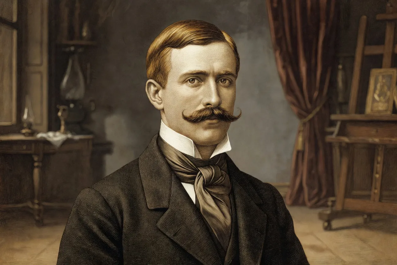 Portrait style gravure XIXe siècle de Guy de Maupassant jeune