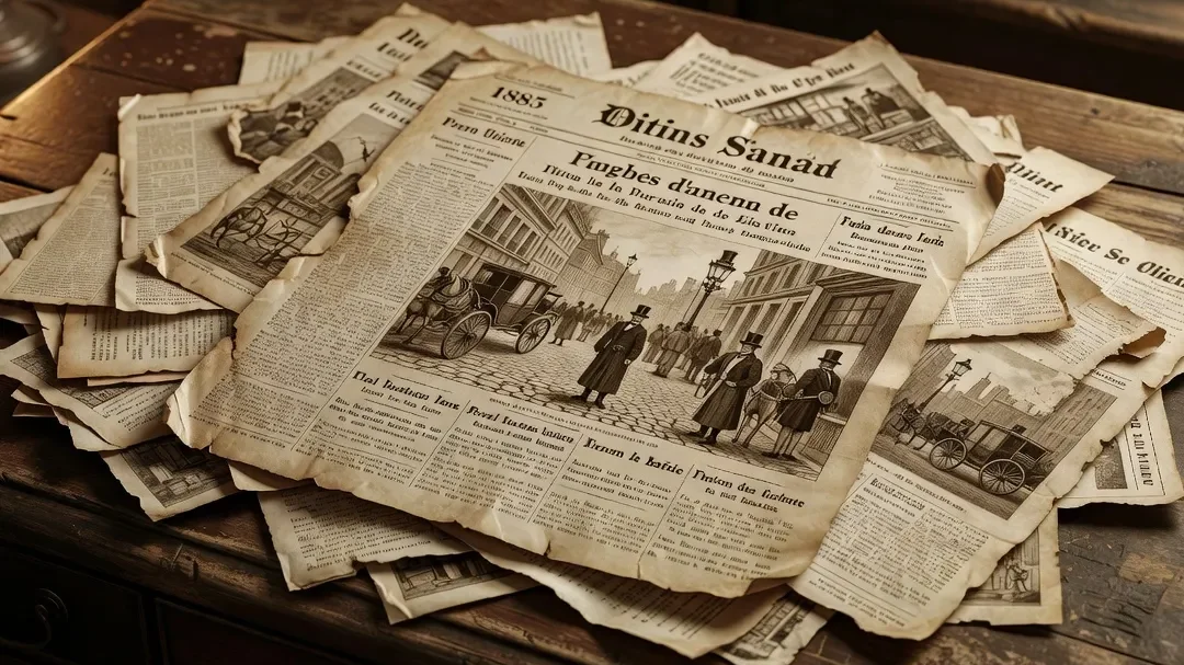 Une du journal Gil Blas de 1885 avec typographie d’époque et coupures de presse