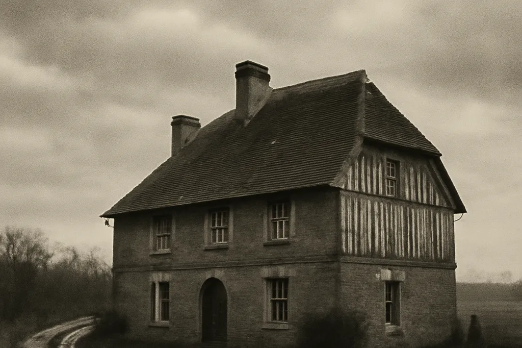 Ferme normande isolee sous un ciel gris, evoquant la solitude rurale dans les nouvelles de Maupassant