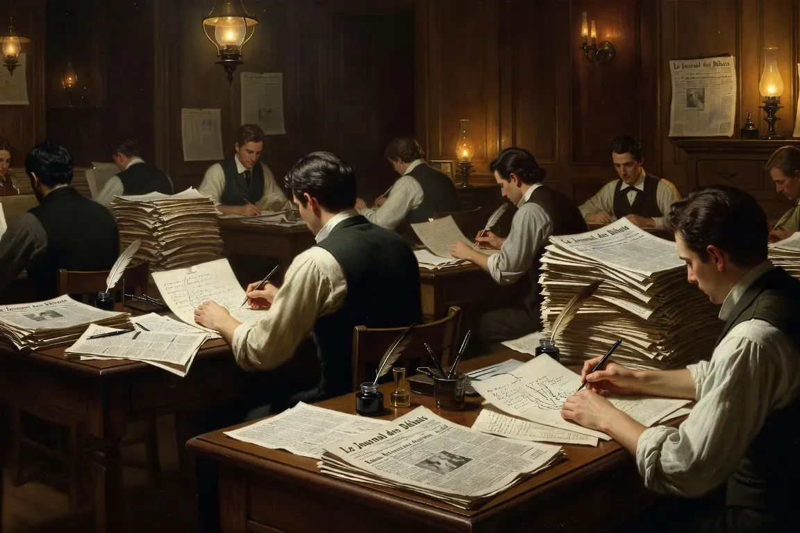 Salle de rédaction parisienne du XIXe siècle, univers professionnel de Duroy à La Vie Française