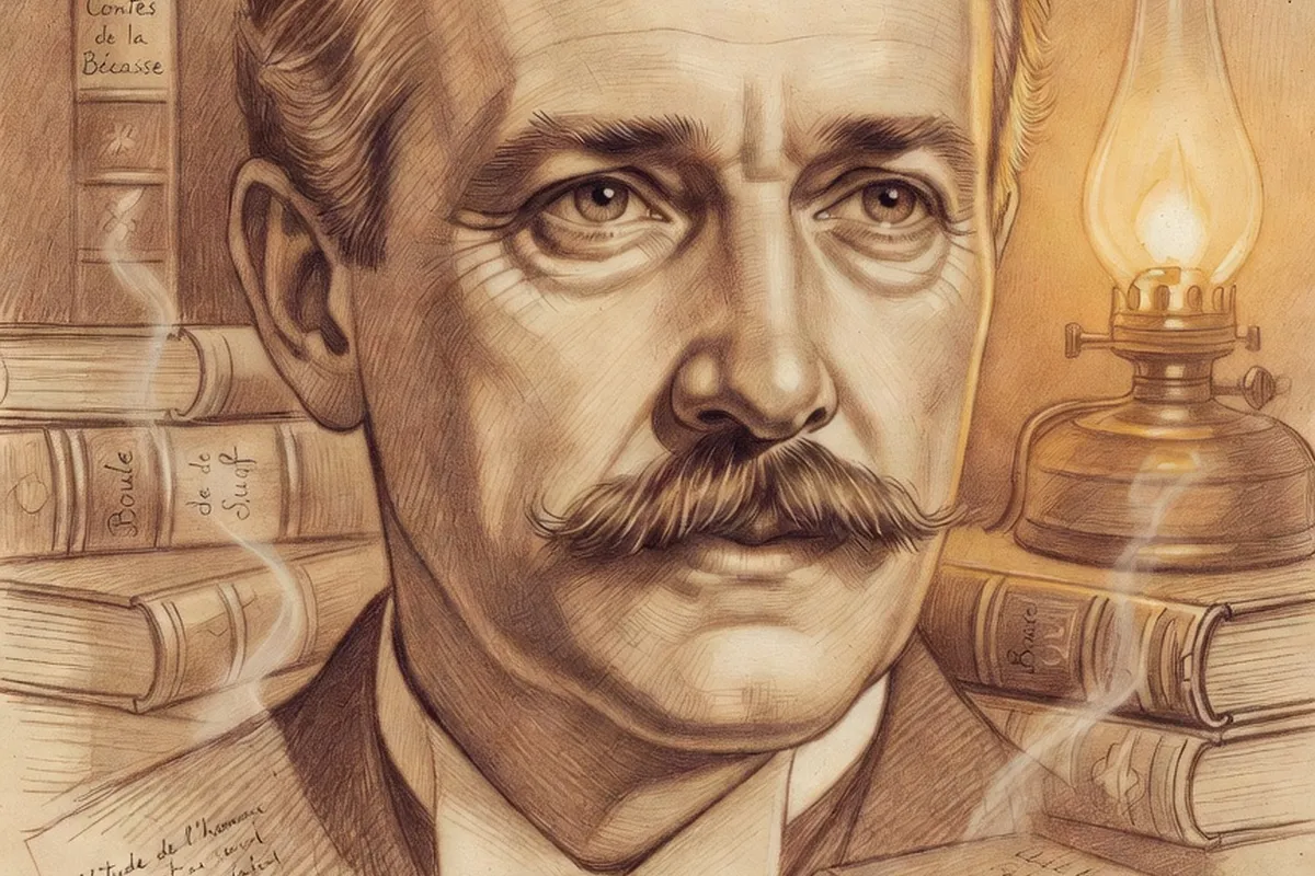 Illustration en clair-obscur évoquant une présence invisible dans une chambre obscure, fantastique de Maupassant