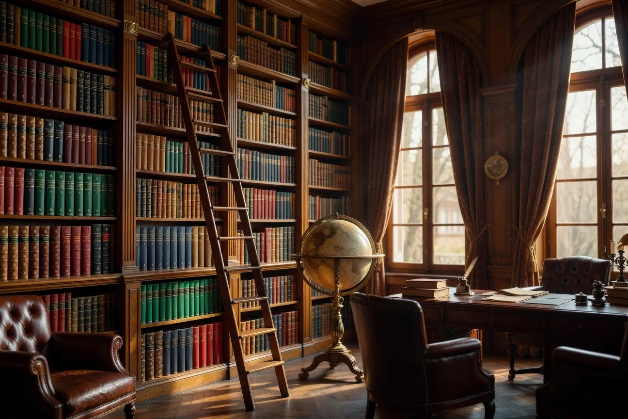 Bibliothèque XIXe avec les œuvres complètes de Guy de Maupassant en éditions reliées