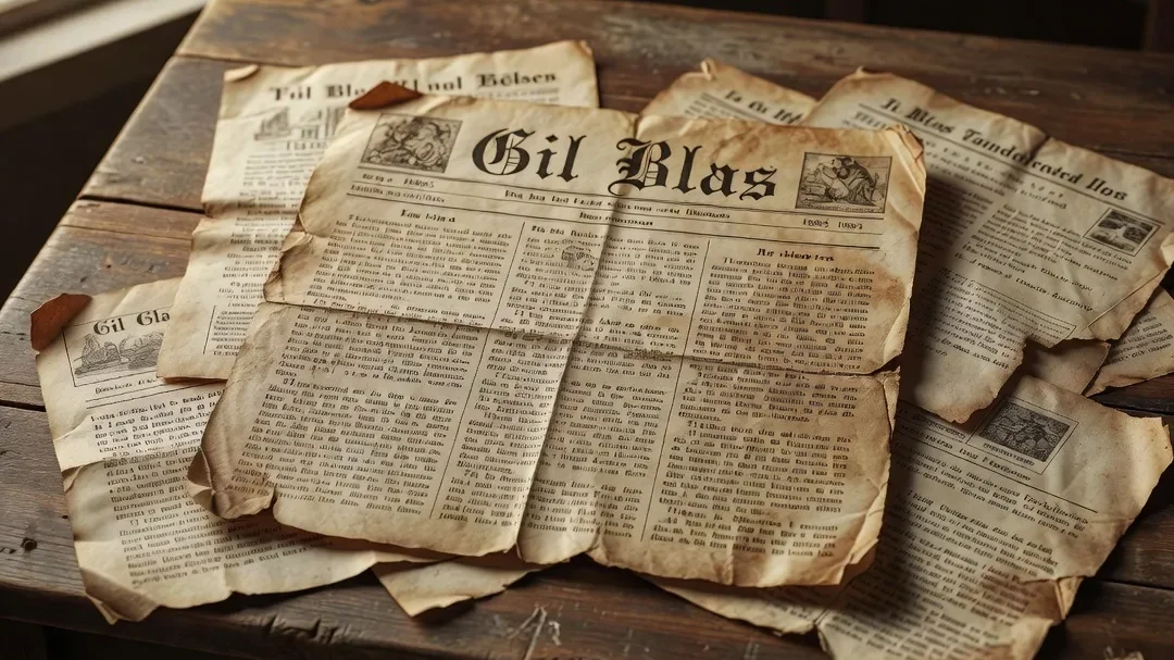 Une du journal Gil Blas de 1885 avec typographie d'époque, coupures de presse évoquant la réception critique de Bel-Ami