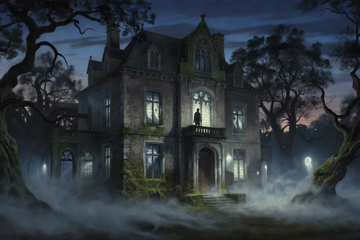 Manoir hanté du XIXe siècle évoquant l'atmosphère fantastique du Horla de Maupassant