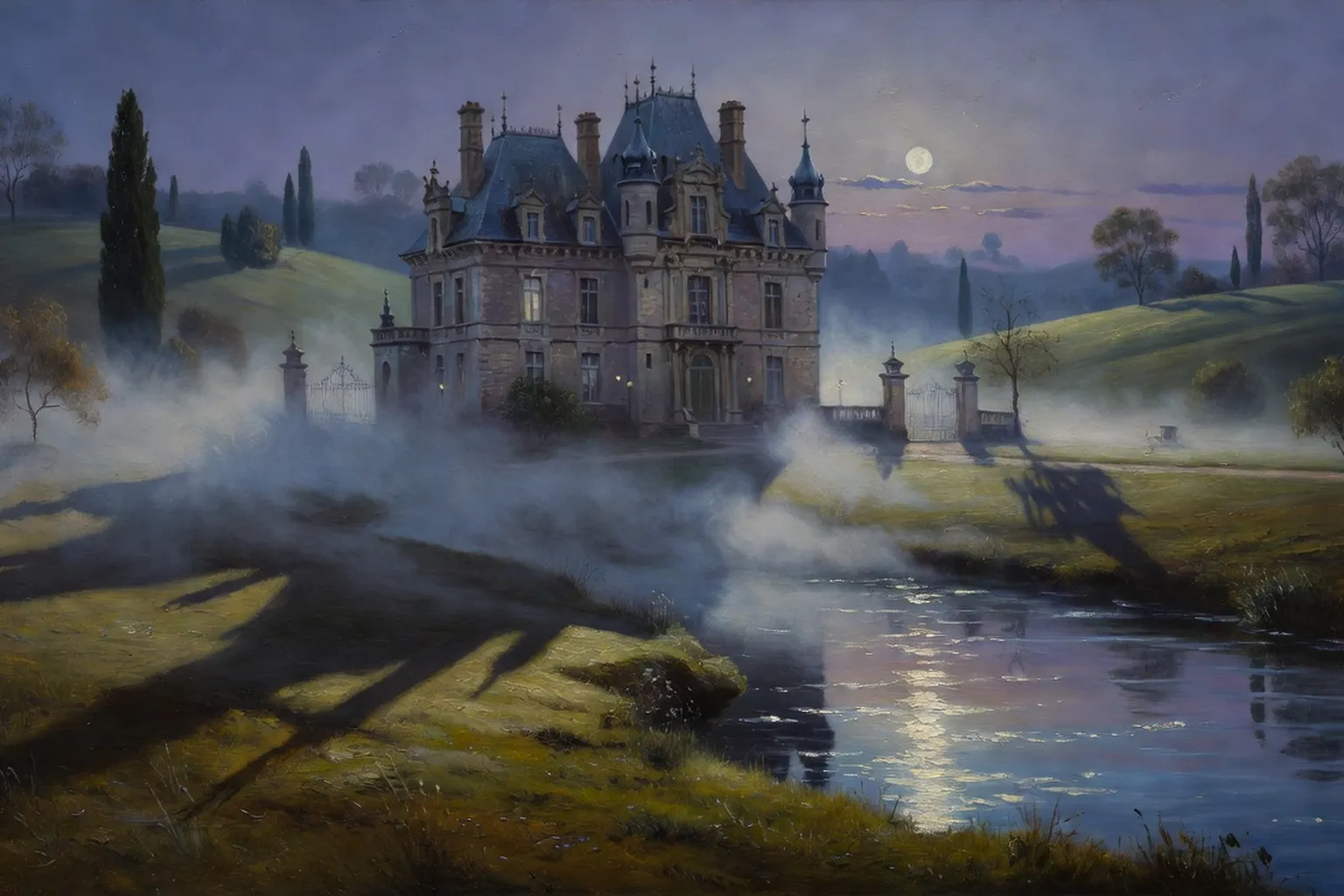 Illustration en clair-obscur d'une silhouette solitaire face à une présence invisible, évoquant le fantastique de Maupassant