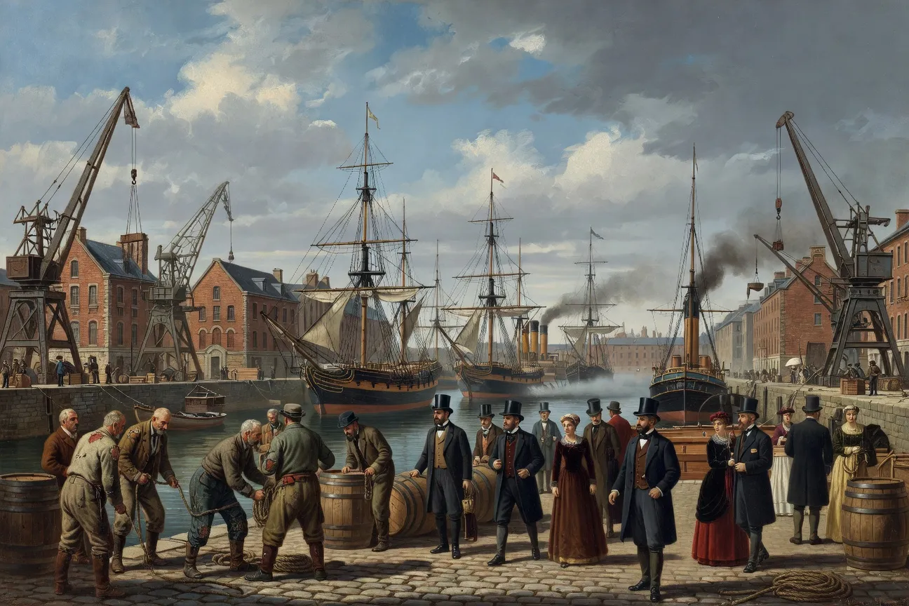Port du Havre au XIXe siècle, scène du roman Pierre et Jean de Maupassant avec voiliers et quais