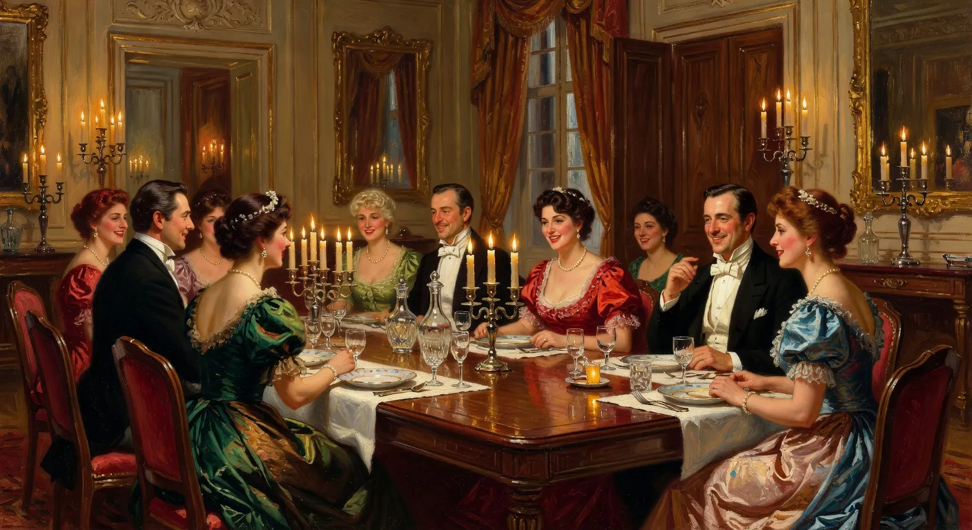 Réunion bourgeoise en Normandie au XIXe siècle illustrant les nouvelles de Maupassant